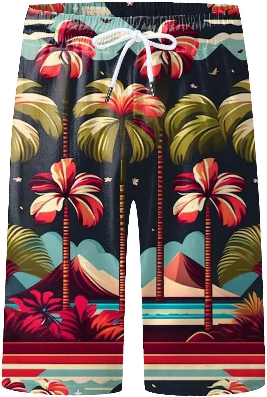 Men Bathing Suit Printed Beach Short Casual Loose Fashion Shorts Loose Tether Pocket Men's Casual Stretch Cargo
