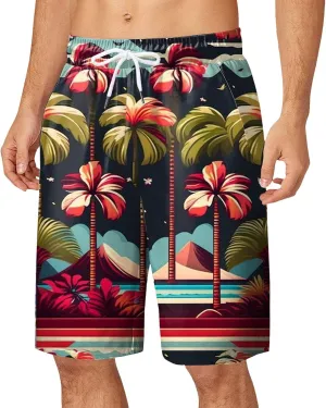 Men Bathing Suit Printed Beach Short Casual Loose Fashion Shorts Loose Tether Pocket Men's Casual Stretch Cargo