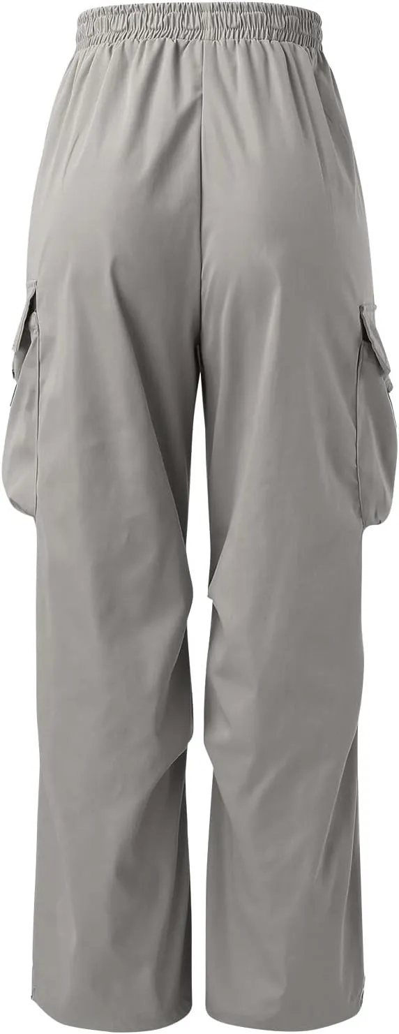 Men Cargo Pants Casual Wide Leg Elastic Waist Drawstring Pant Outdoor Pants Multi Pockets