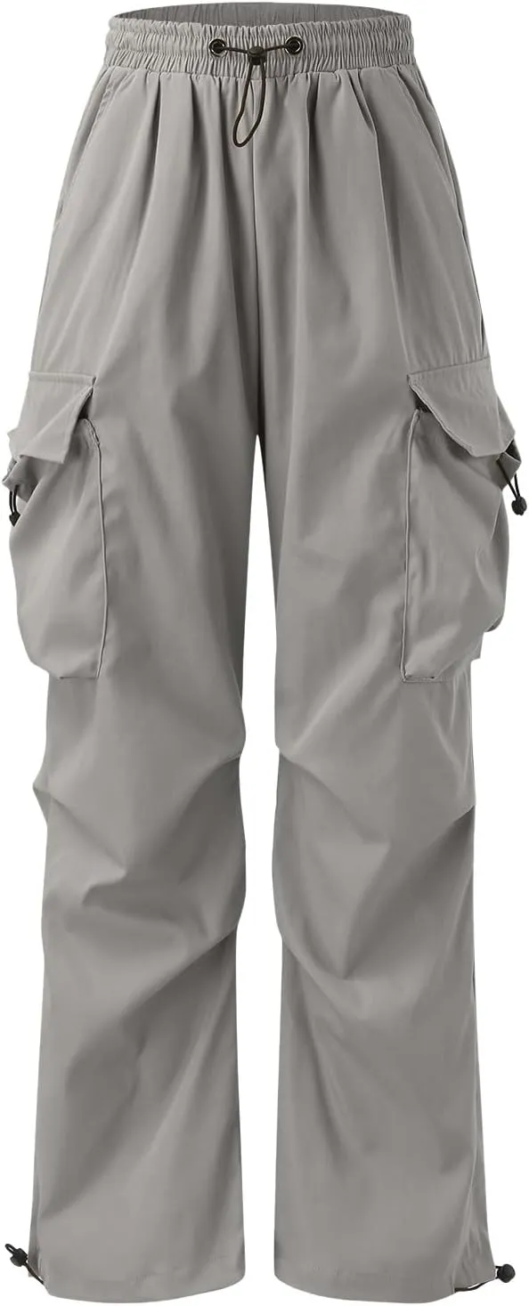 Men Cargo Pants Casual Wide Leg Elastic Waist Drawstring Pant Outdoor Pants Multi Pockets