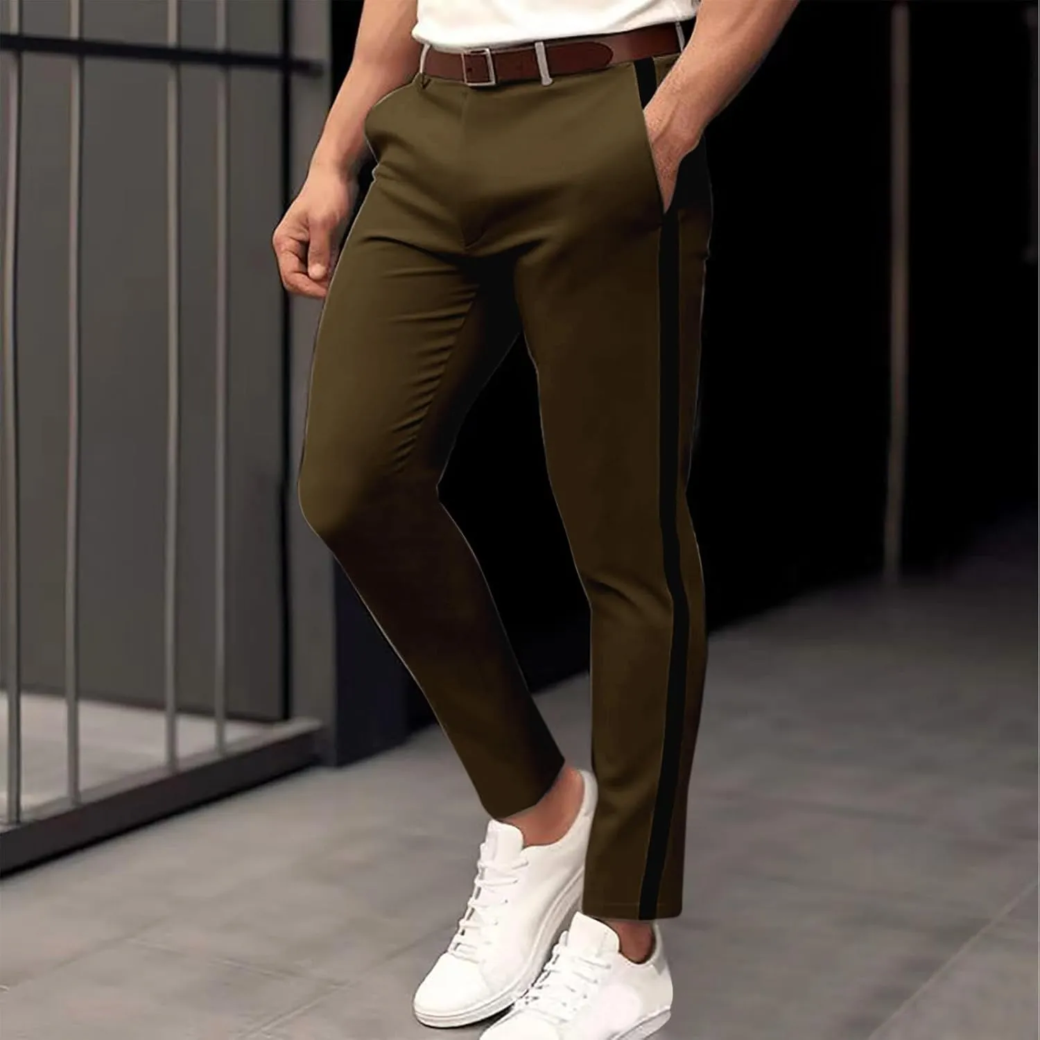 Men Suit Dress Pants Slim Fit Stretch Flat-Front Skinny Chino Pants Business Casual Golf Pants for Groomsmen Wedding