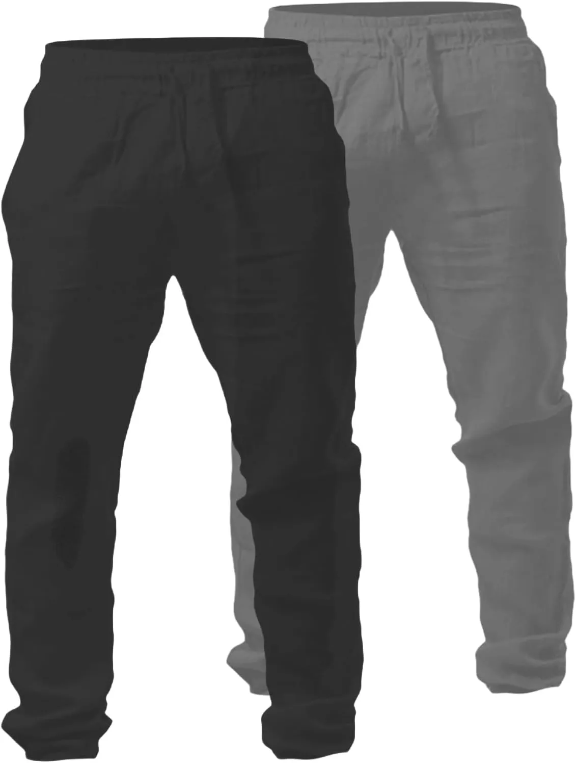 Mens 2 Pack Linen Pants Straight Leg Beach Pants Lightweight Casual Plain Drawstring Slacks Outdoor Vacation Trousers