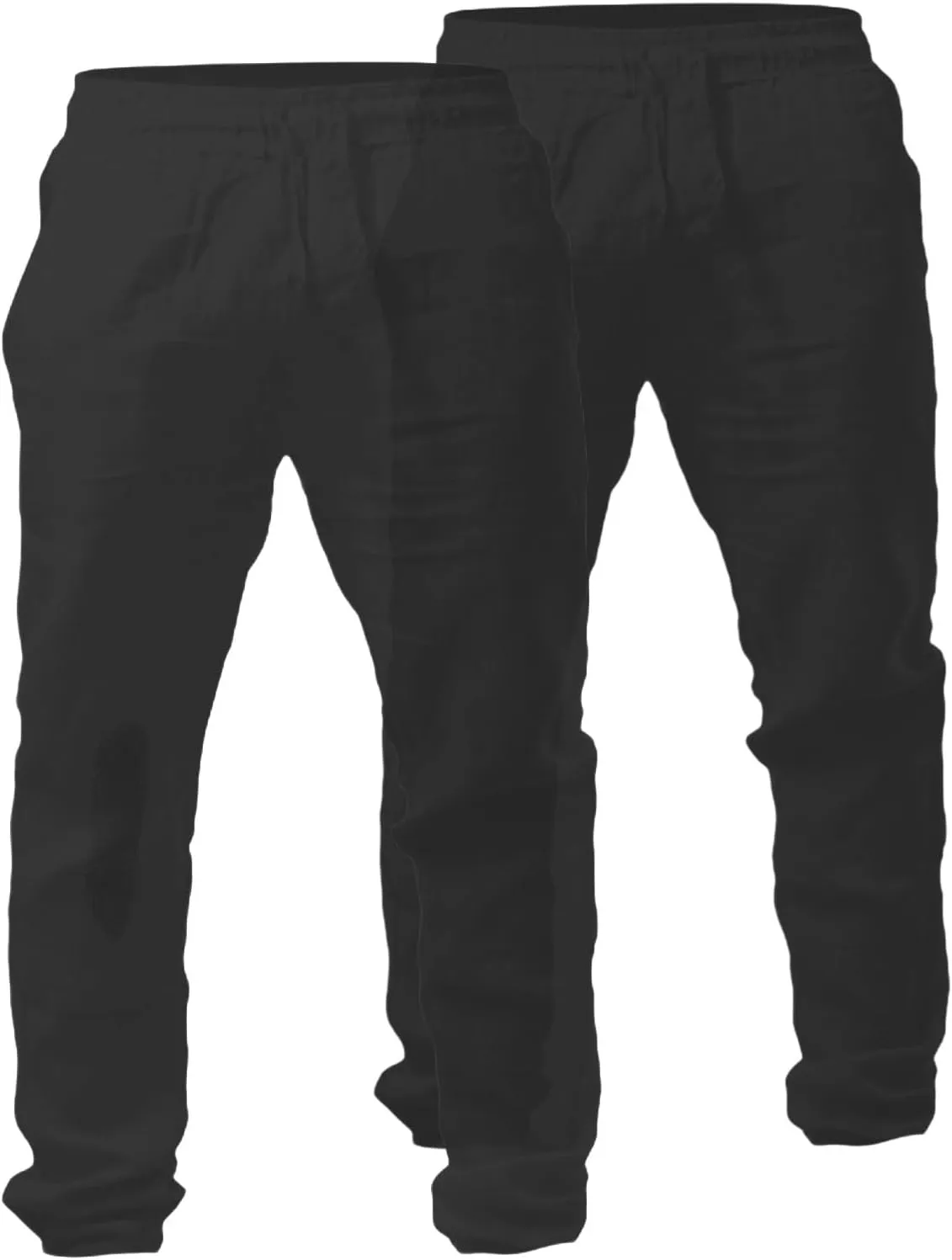 Mens 2 Pack Linen Pants Straight Leg Beach Pants Lightweight Casual Plain Drawstring Slacks Outdoor Vacation Trousers