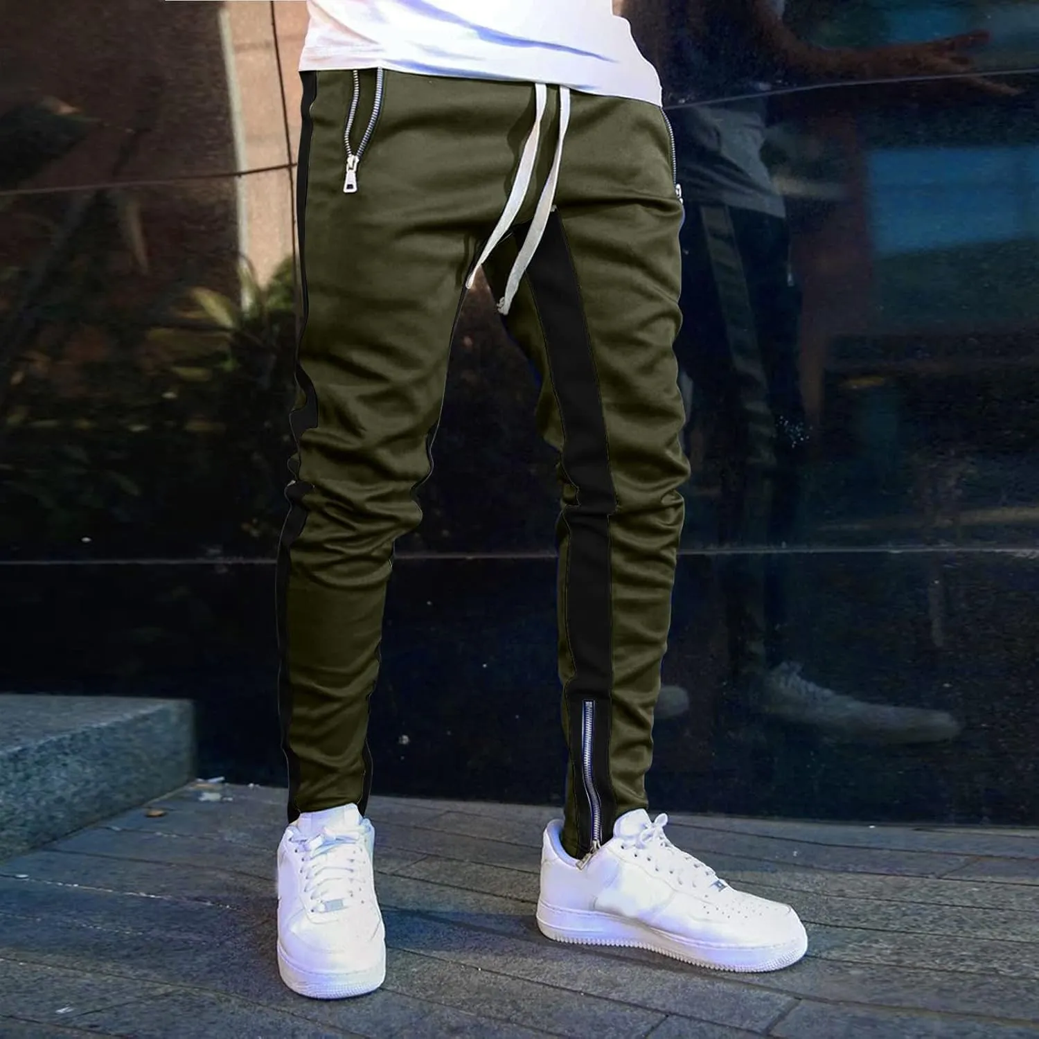 Mens Autumn Winter Cargo Joggers Stretch Pants Casual Twill Cotton Elastic Drawstring Outdoor Hiking Sweatpants