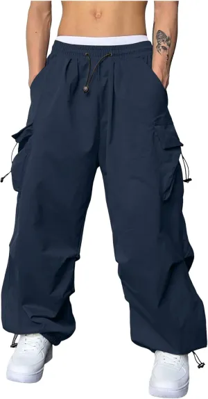 Men's Baggy Cargo Pants Casual Parachute Pants Cotton Stretch Loose Fit Sweatpants with Multiple Pockets