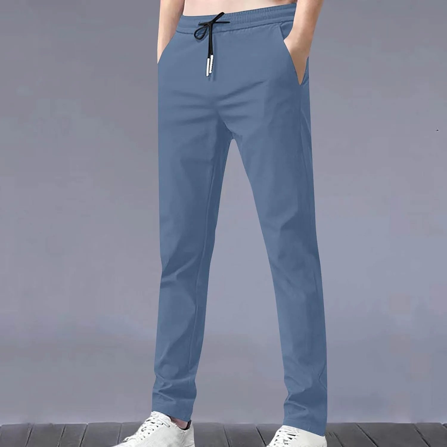Mens Big and Tall Pants Casual Summer Workout Athletic Pants Elastic Waist Slim Fit Trousers with Pockets