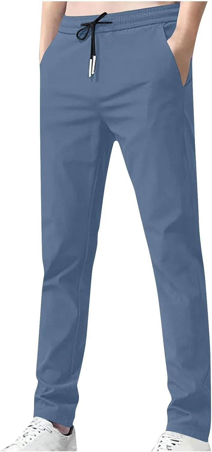 Mens Big and Tall Pants Casual Summer Workout Athletic Pants Elastic Waist Slim Fit Trousers with Pockets