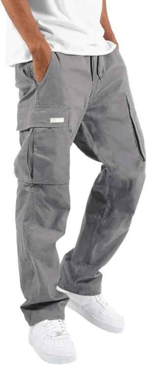 Mens Cargo Pants Casual Joggers, Big and Tall Athletic Pants, Cotton Loose Baggy Pants Straight Leg Sweatpants
