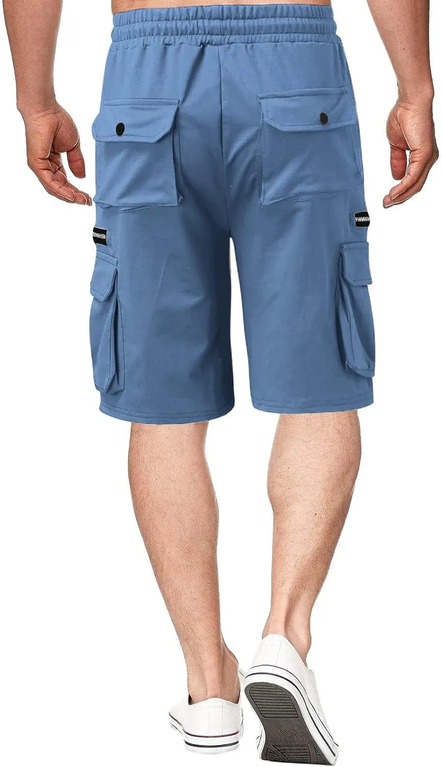 Men's Cargo Shorts Elastic Waist Running Hiking Bermuda Quick Dry Lightweight Outdoor Short Pants with Multipockets