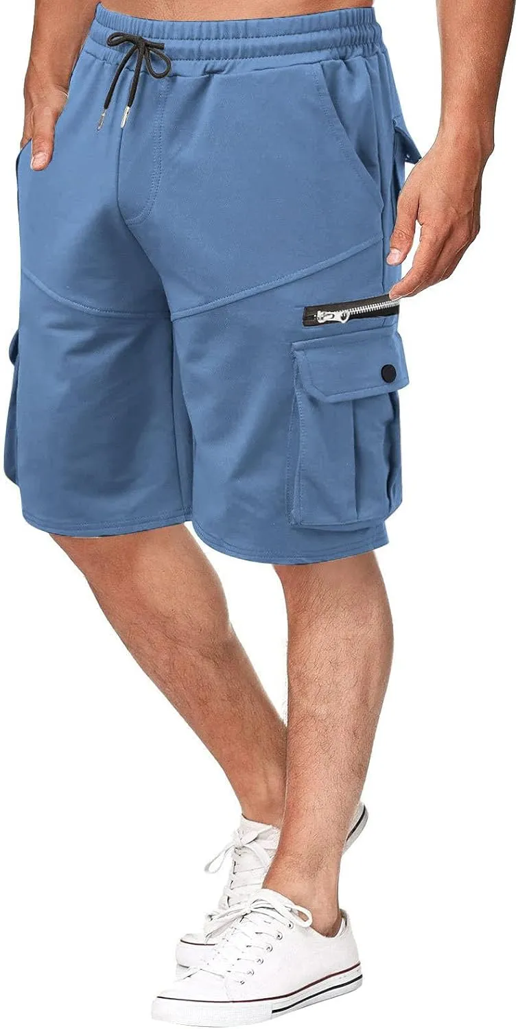 Men's Cargo Shorts Elastic Waist Running Hiking Bermuda Quick Dry Lightweight Outdoor Short Pants with Multipockets