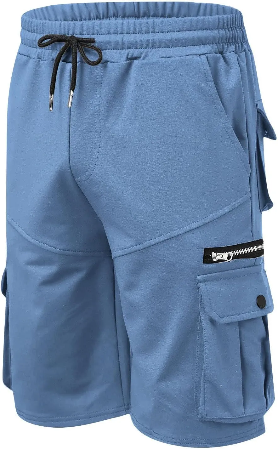 Men's Cargo Shorts Elastic Waist Running Hiking Bermuda Quick Dry Lightweight Outdoor Short Pants with Multipockets