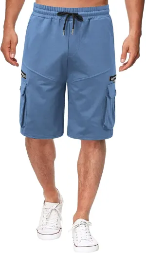 Men's Cargo Shorts Elastic Waist Running Hiking Bermuda Quick Dry Lightweight Outdoor Short Pants with Multipockets