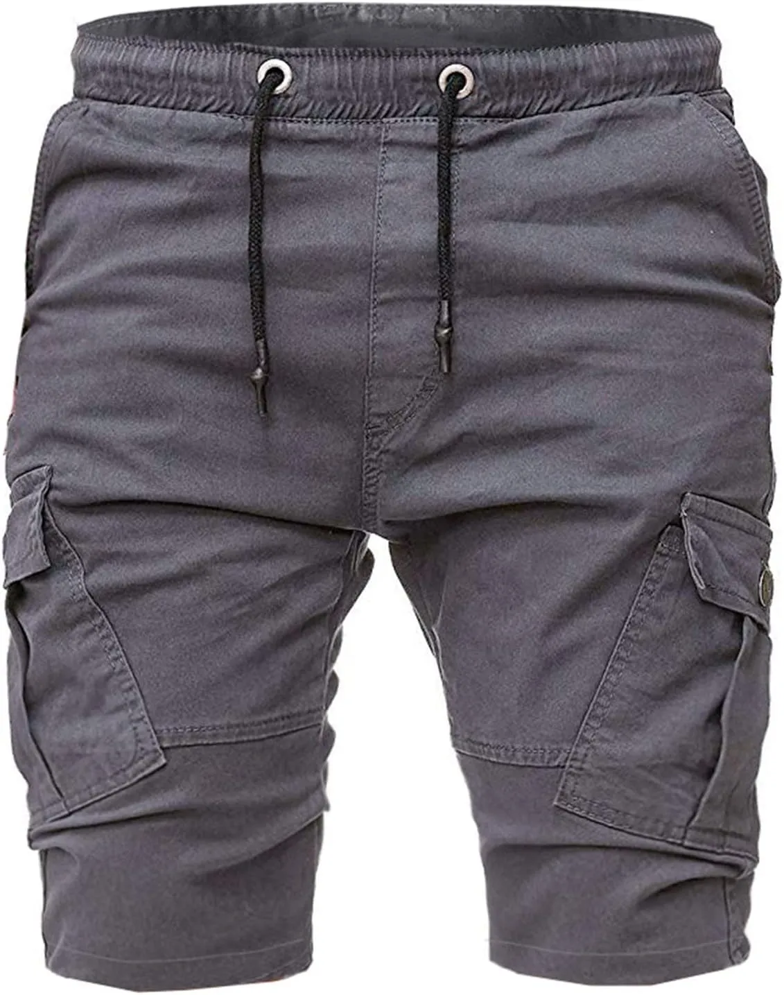 Men's Cargo Shorts Summer Casual Elastic Waist Drawstring Multi-Pockets Slim Fit Knee Length Athletic Joggers Pants
