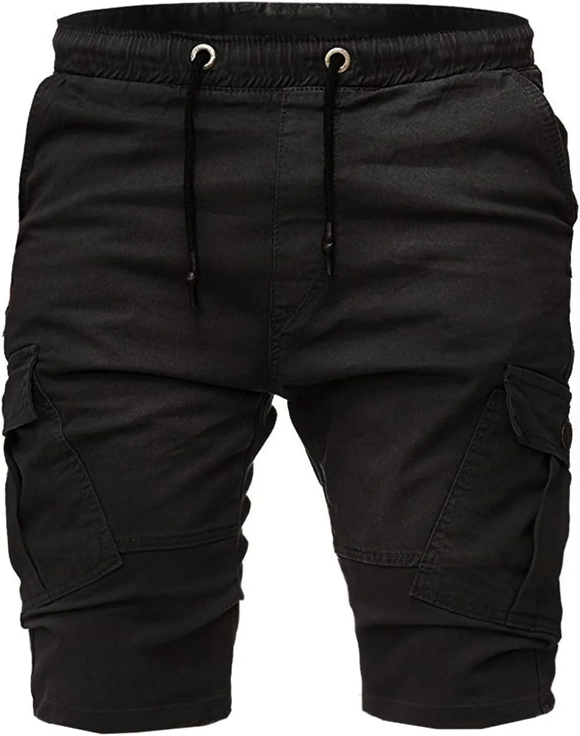 Men's Cargo Shorts Summer Casual Elastic Waist Drawstring Multi-Pockets Slim Fit Knee Length Athletic Joggers Pants