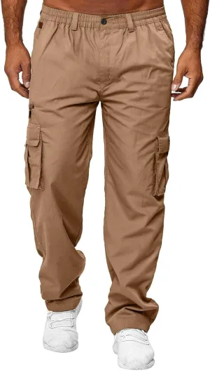 Men's Cargo Sweatpants Lightweight Drawstring Casual Joggers Loose Open Bottom Athletic Pants for Men with Pockets