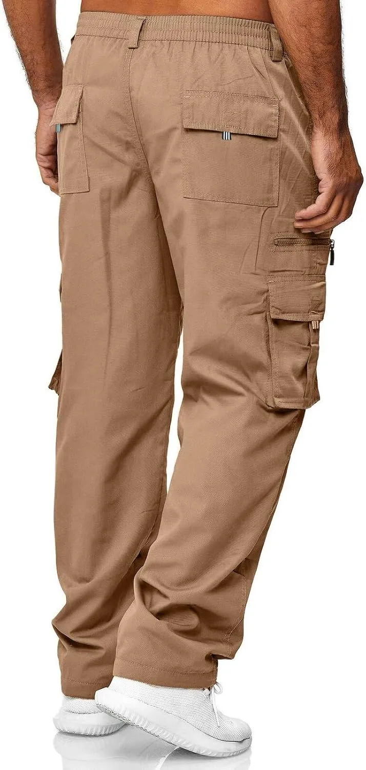 Men's Cargo Sweatpants Lightweight Drawstring Casual Joggers Loose Open Bottom Athletic Pants for Men with Pockets