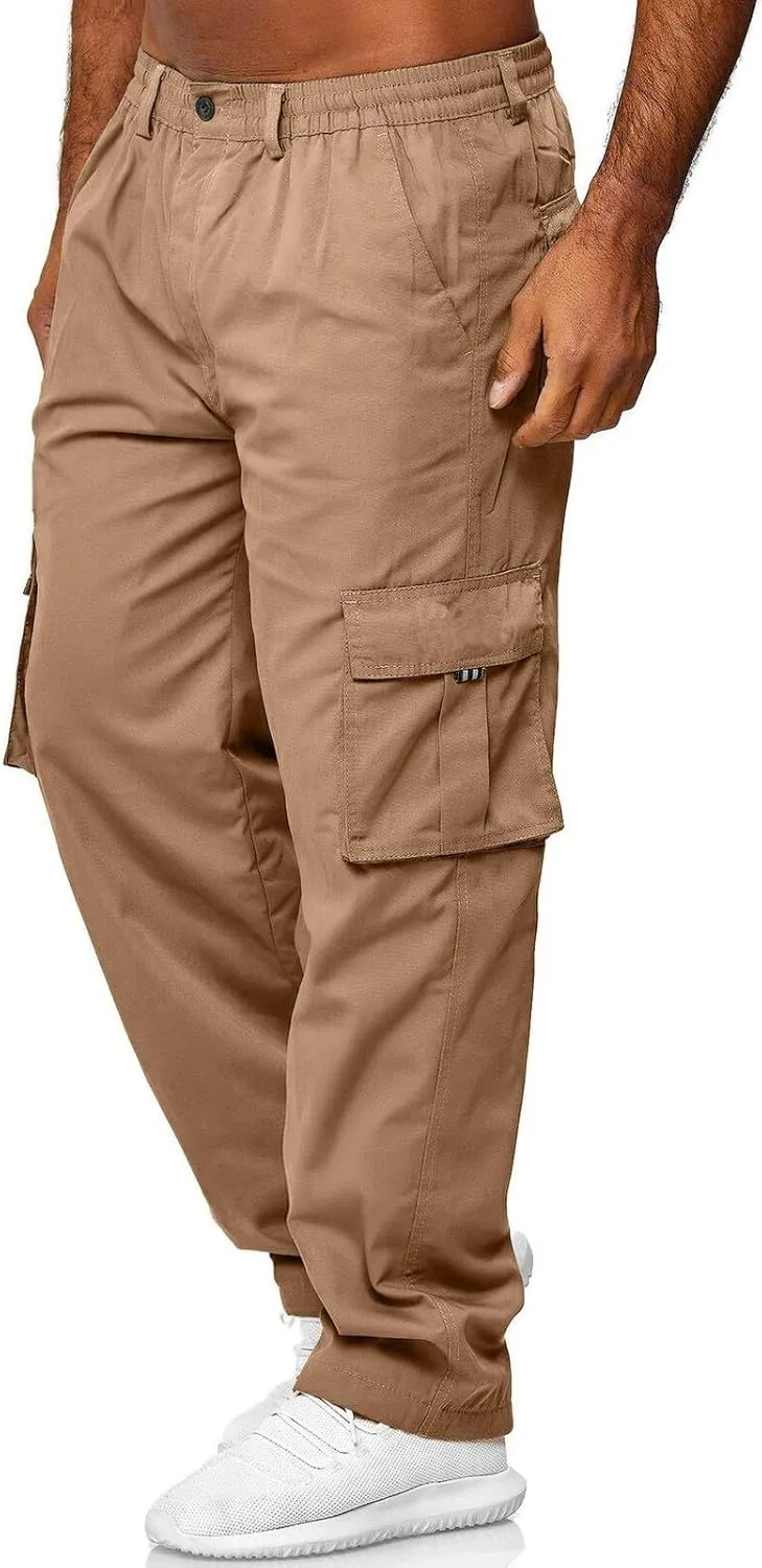Men's Cargo Sweatpants Lightweight Drawstring Casual Joggers Loose Open Bottom Athletic Pants for Men with Pockets