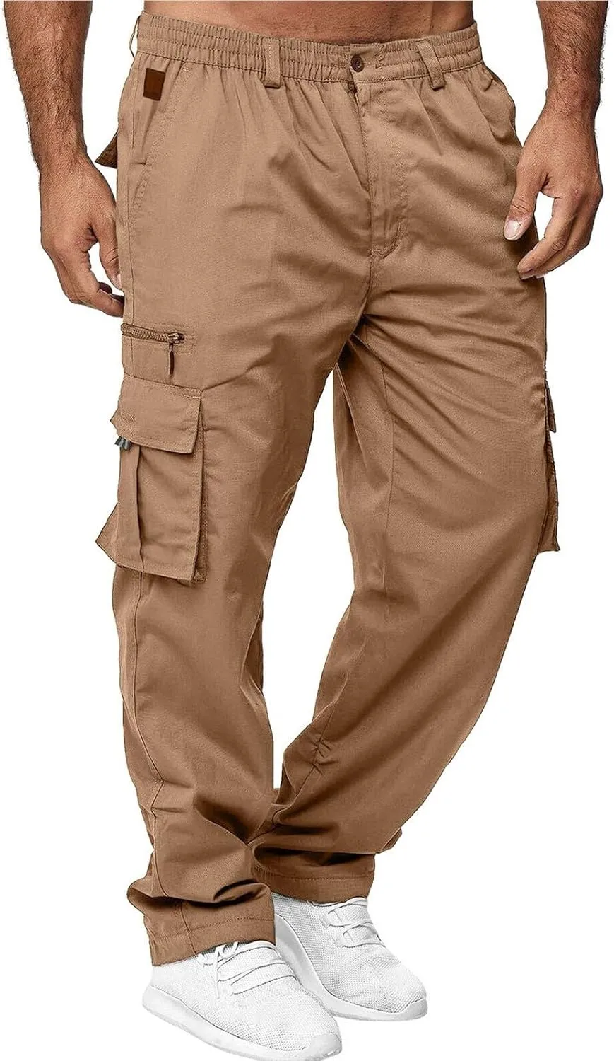 Men's Cargo Sweatpants Lightweight Drawstring Casual Joggers Loose Open Bottom Athletic Pants for Men with Pockets