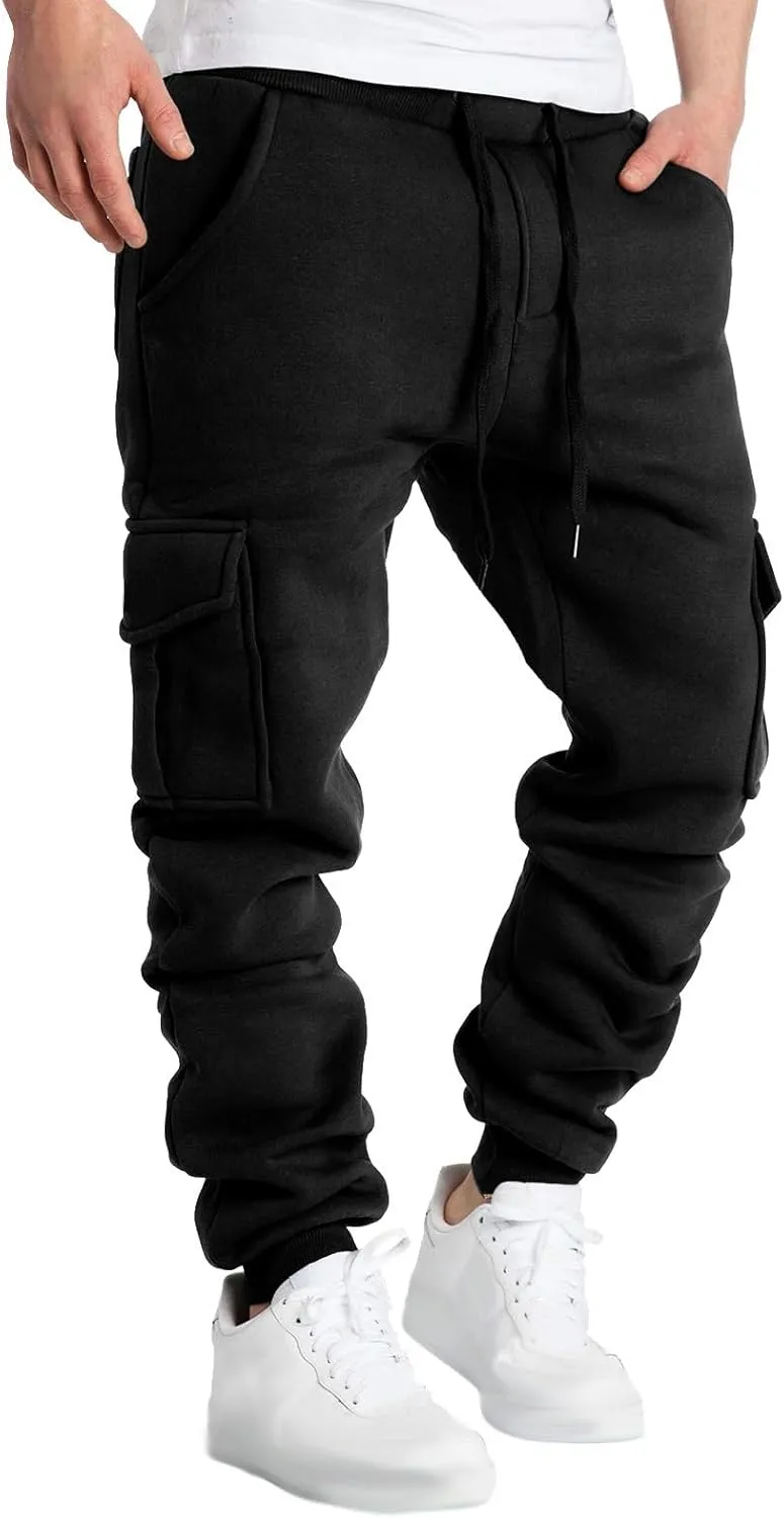 Mens Casual Cotton Sweatpants Solid Color Joggers Lounge Athletic Gym Pants Hiking Hunting Work Trousers