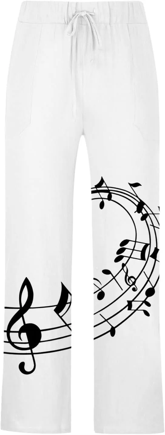Men's Casual Linen Pants Lightweight Loose Fit Trousers Straight Trouser Elastic Drawstring Waist Yoga Beach Pants