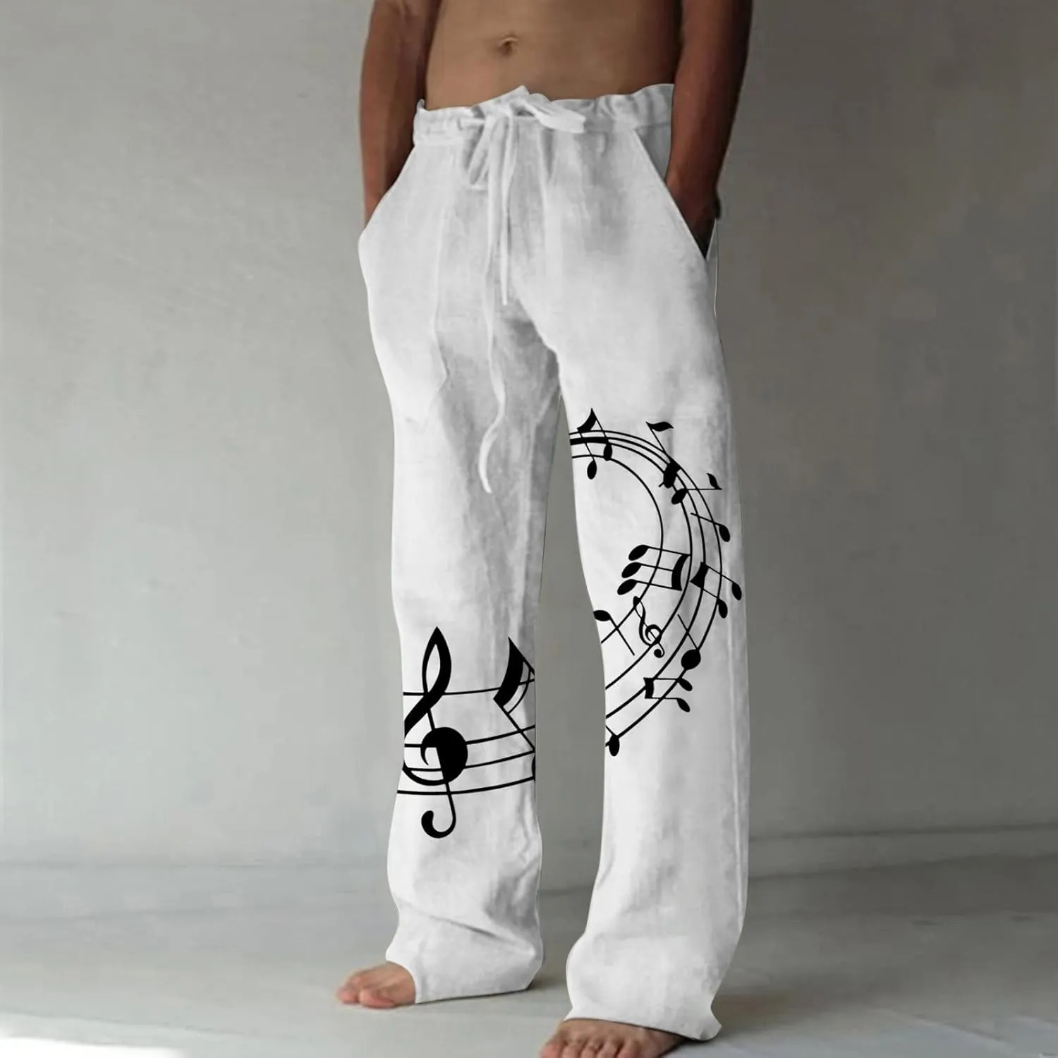 Men's Casual Linen Pants Lightweight Loose Fit Trousers Straight Trouser Elastic Drawstring Waist Yoga Beach Pants