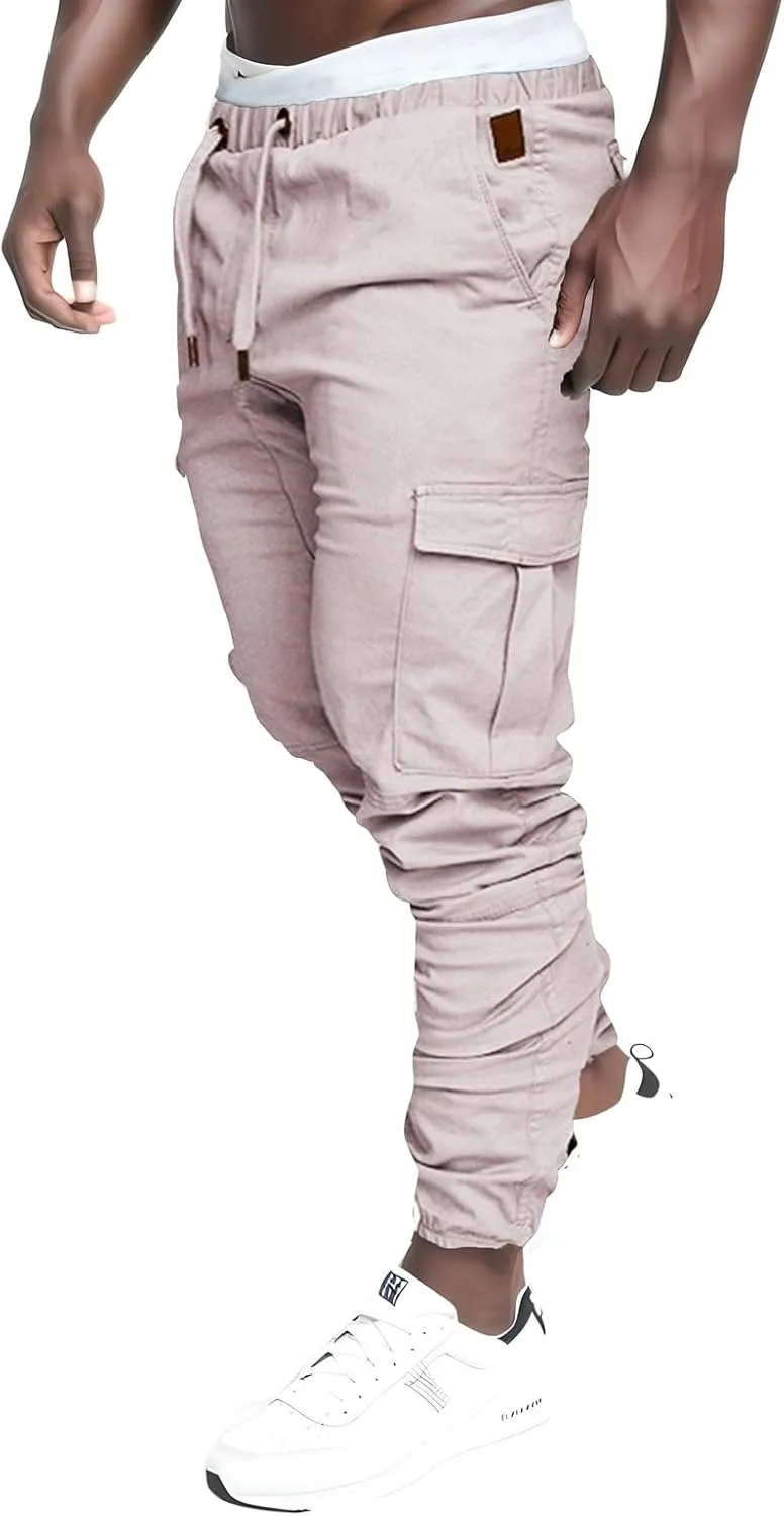 Men's Casual Solid Color Sweatpants Multi Pockets Pants Hiking Athletic Trousers Outdoor Wearing Pants with Pockets