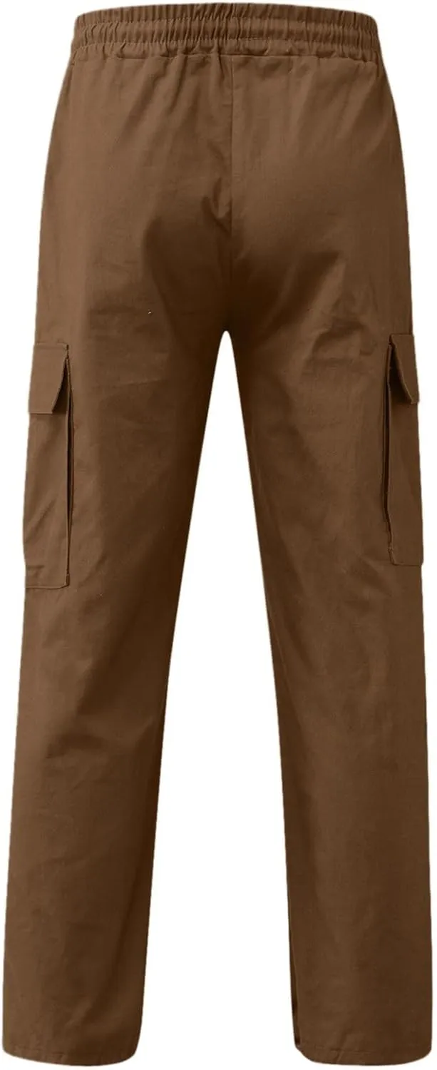 Men's Casual Stretch Cargo Pants Drawstring Waist Trousers Athletic Joggers Lightweight Sweatpants Hiking Pants