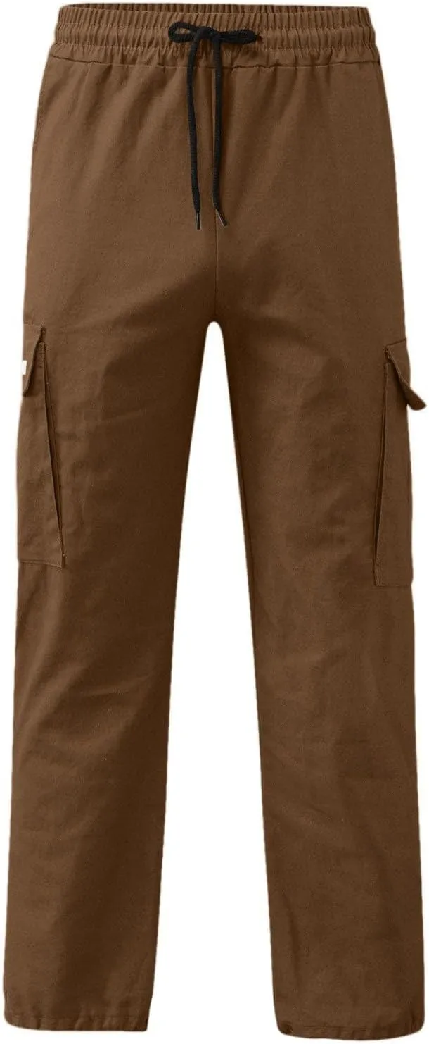 Men's Casual Stretch Cargo Pants Drawstring Waist Trousers Athletic Joggers Lightweight Sweatpants Hiking Pants