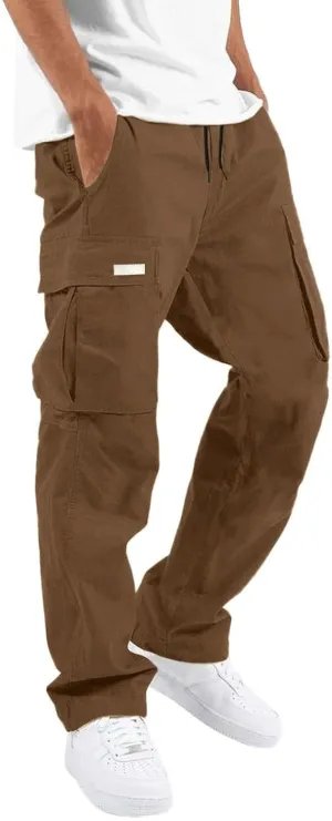 Men's Casual Stretch Cargo Pants Drawstring Waist Trousers Athletic Joggers Lightweight Sweatpants Hiking Pants