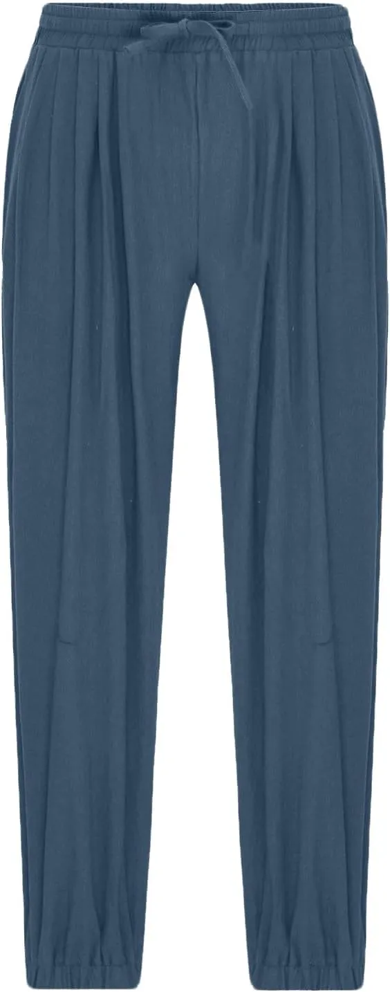 Men's Cotton Linen Pants Elastic Waist Lightweight Casual Sweatpants Slim Fit Yoga Summer Beach Pants with Pockets