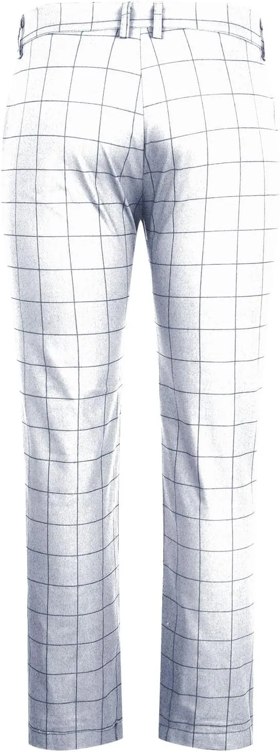 Mens Dress Pants Slim Fit Plaid Flat-Front Stretch Chino Pant Business Work Casual Tapered Leg Trousers with Pockets