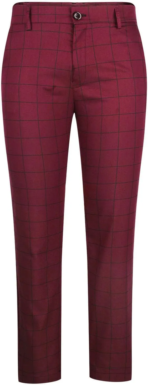 Mens Dress Pants Slim Fit Plaid Flat-Front Stretch Chino Pant Business Work Casual Tapered Leg Trousers with Pockets