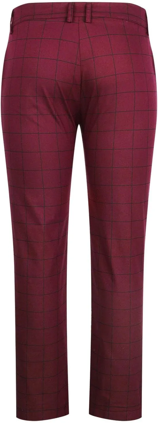 Mens Dress Pants Slim Fit Plaid Flat-Front Stretch Chino Pant Business Work Casual Tapered Leg Trousers with Pockets