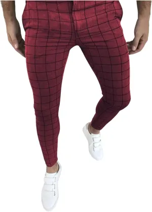 Mens Dress Pants Slim Fit Plaid Flat-Front Stretch Chino Pant Business Work Casual Tapered Leg Trousers with Pockets
