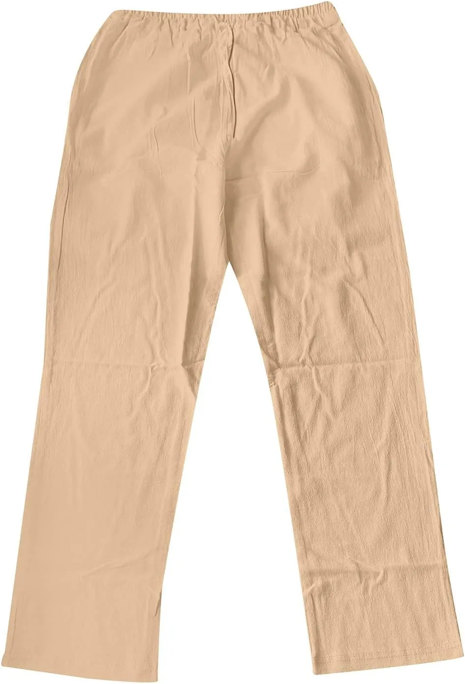 Mens Fashion Casual Solid Color Cotton and Linen Pants Elastic Waist Drawstring Pants Trousers with Pockets