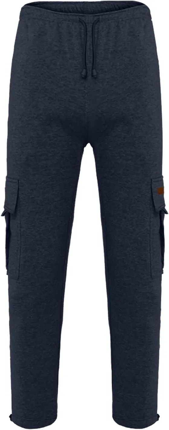 Men's Fleece Cargo Sweatpants Drawstring Loose Fit Sweatpants Active Athletic Workout Jogger Pant for Men with Pockets