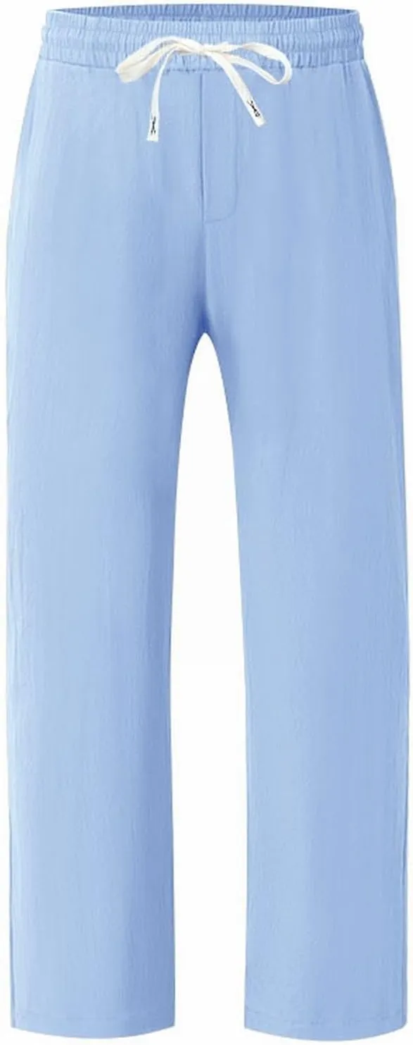Men's Linen Pants 2 Pack Casual Pant Multipack Summer Outdoor Vacation Beach Trousers Open Bottom Slacks with Pockets