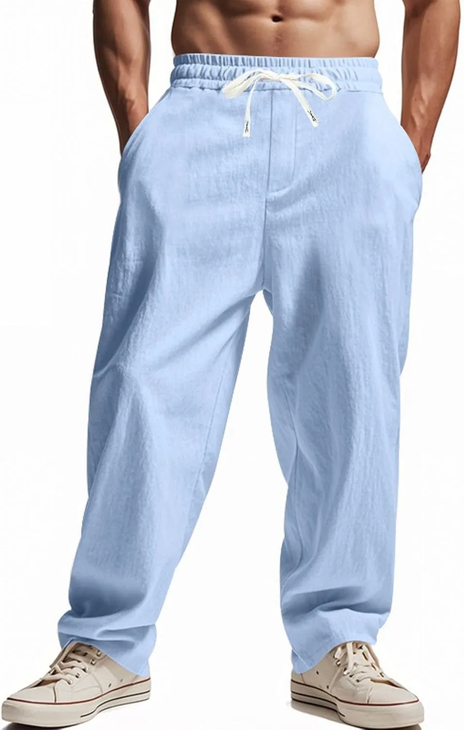 Men's Linen Pants 2 Pack Casual Pant Multipack Summer Outdoor Vacation Beach Trousers Open Bottom Slacks with Pockets