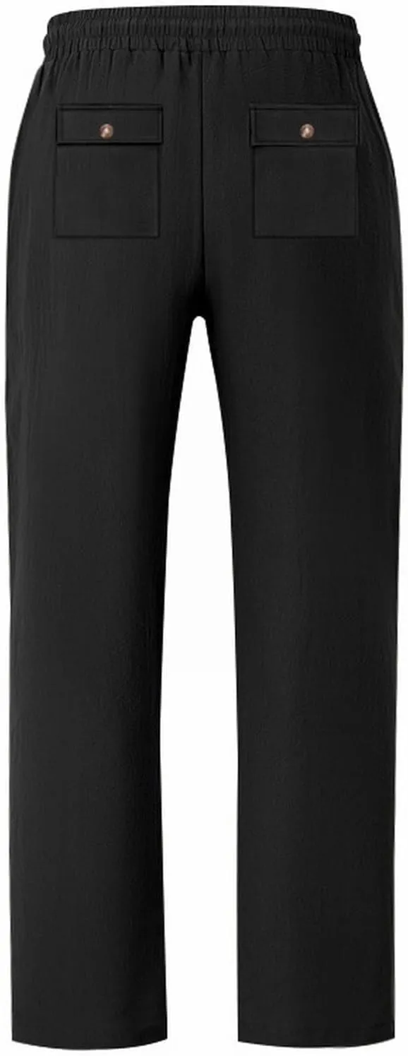 Men's Linen Pants 2 Pack Casual Pant Multipack Summer Outdoor Vacation Beach Trousers Open Bottom Slacks with Pockets