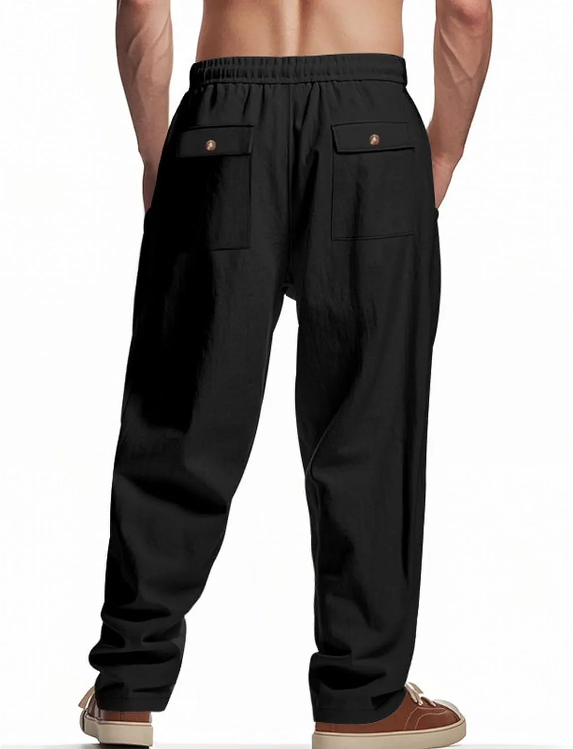 Men's Linen Pants 2 Pack Casual Pant Multipack Summer Outdoor Vacation Beach Trousers Open Bottom Slacks with Pockets