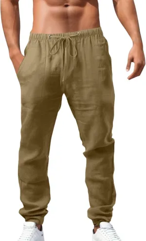 Mens Pants Casual Cotton 2025 Loose Fit Lightweight Trendy Beach Pant Big and Tall Outdoor Fashion Relax Fit Outfits