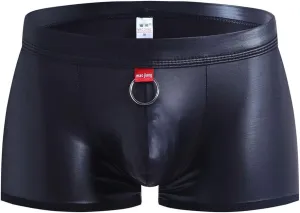 Mens Sexy Stretch Underwear Naughty Leather Shorts Low Rise Cheeky Lingerie