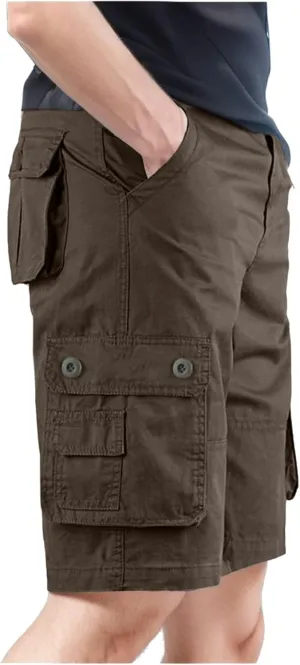 Mens Shorts Cargo Dress for Men Linen Summer Wear Woodland Camouflag Elastic Waist Khaki Dropped Shoulders