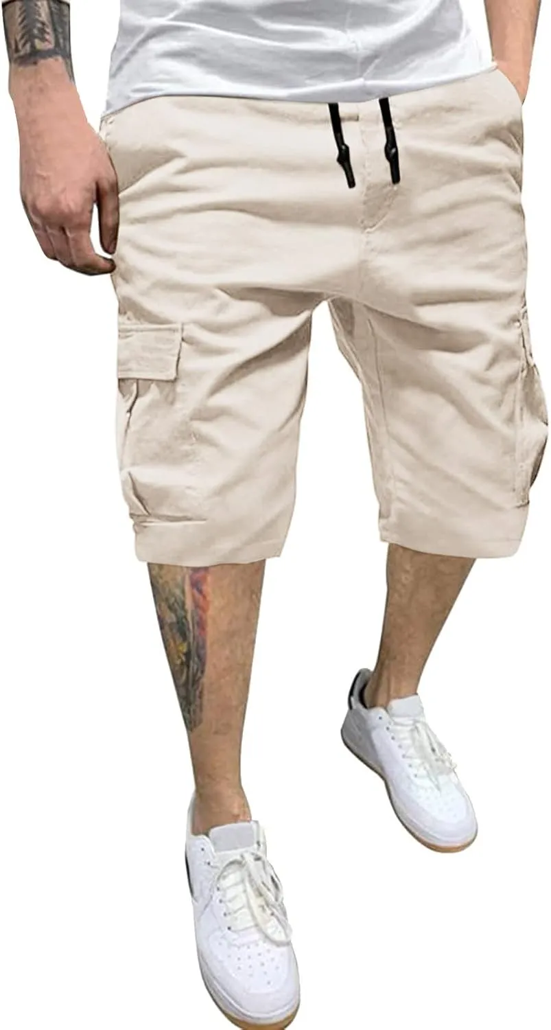 Men's Shorts Cargo Mens Cotton Men Casual Patriotic Elastic Waist for Summer Workwear Linen Big Tall Wear