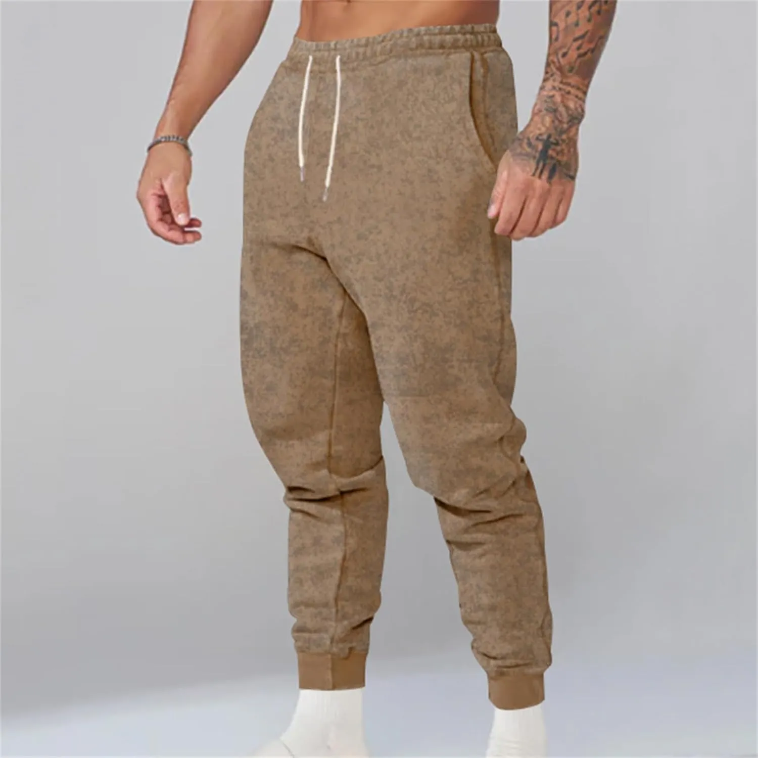 Men's Stretch Cargo Sweatpants Drawstring Elastic Tapered Pants Wide Leg Track Pants Slim Fit Trousers with Pockets