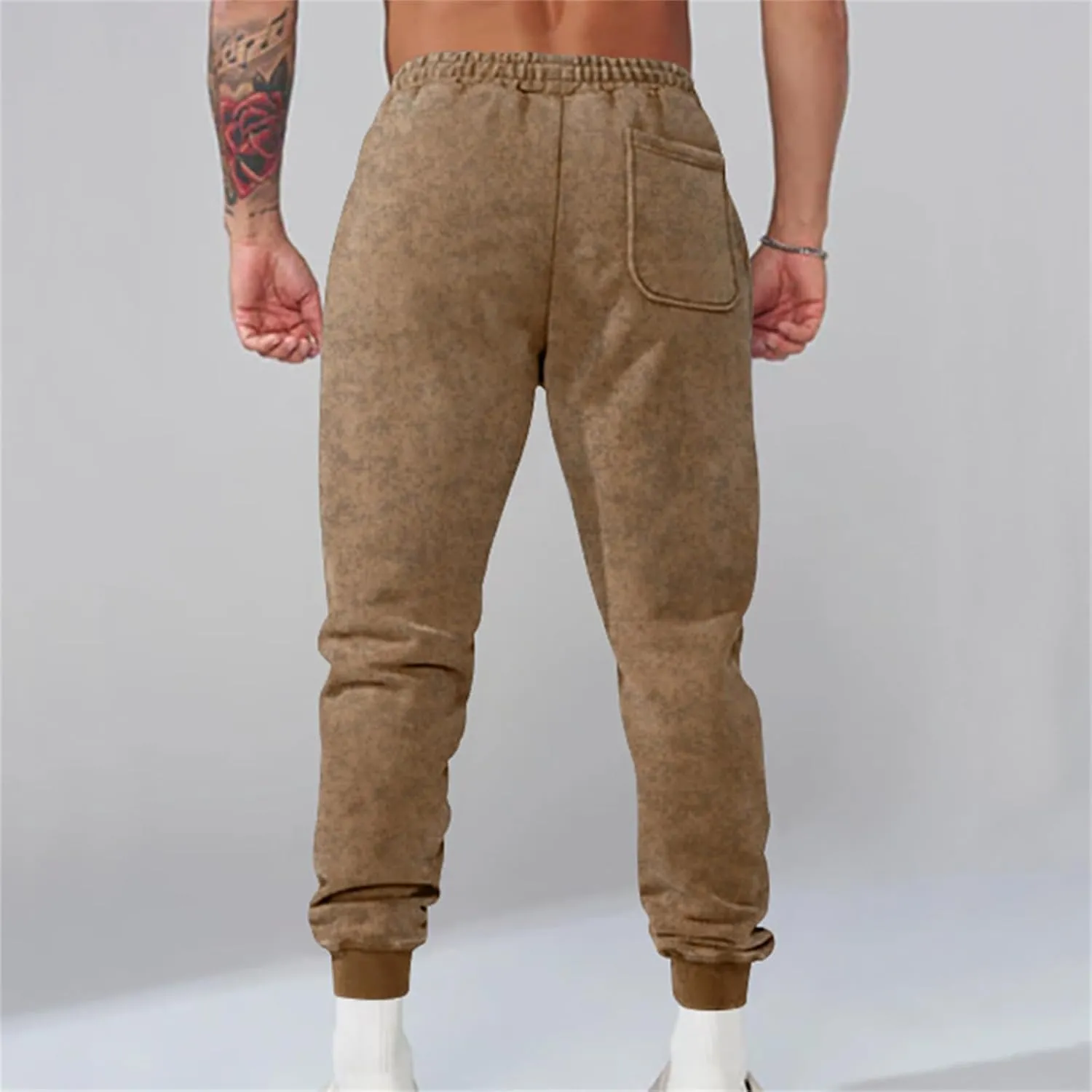 Men's Stretch Cargo Sweatpants Drawstring Elastic Tapered Pants Wide Leg Track Pants Slim Fit Trousers with Pockets