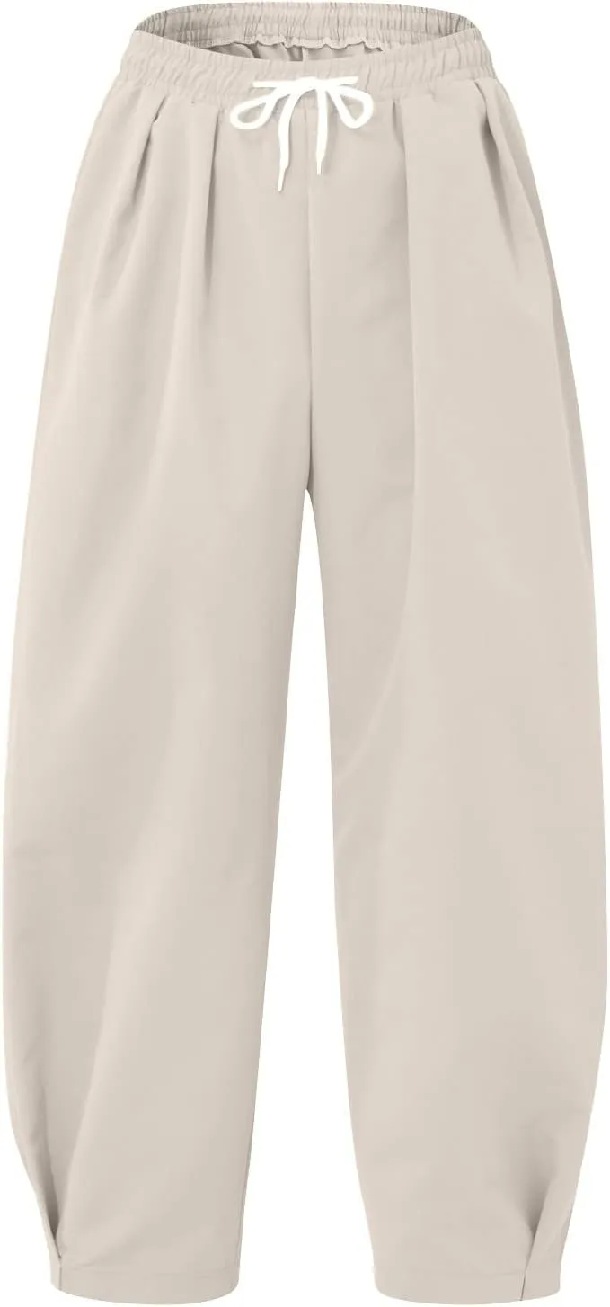 Men's Summer Beach Pants Elastic Waist Joggers Regular Fit Solid Color Pant Summer Long Trousers with Pockets