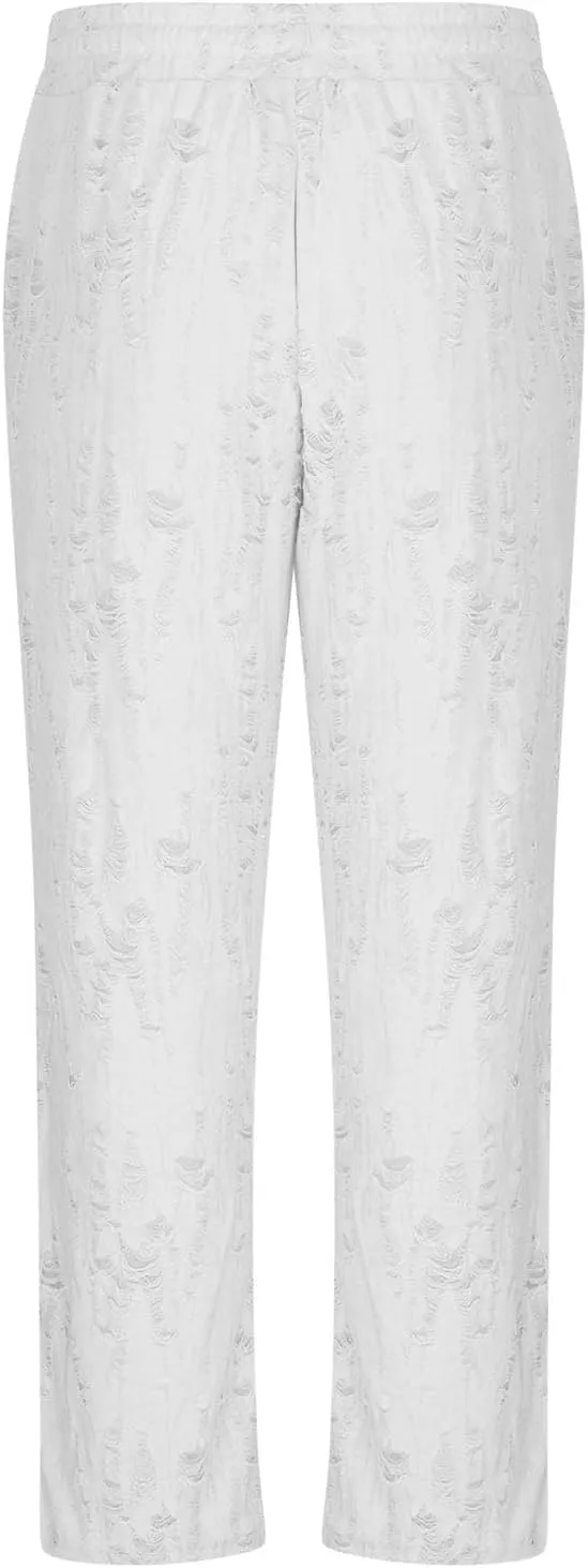 Mens Summer Casual Pants Fashion Ripped Distressed Hip Hop Streetwear Elastic Waist Loose Fit Trousers with Pockets