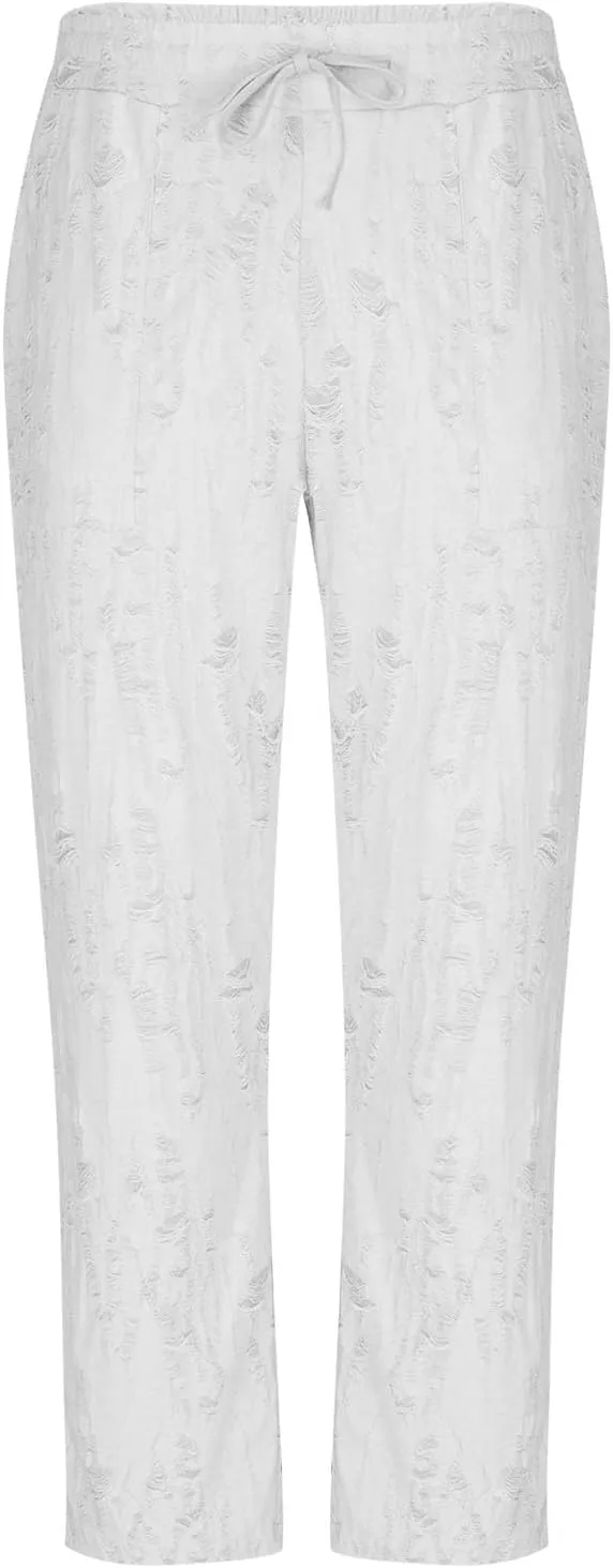 Mens Summer Casual Pants Fashion Ripped Distressed Hip Hop Streetwear Elastic Waist Loose Fit Trousers with Pockets