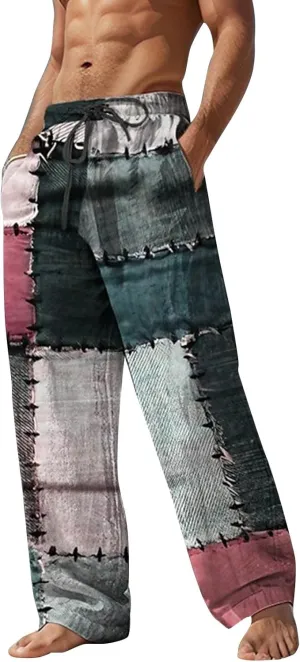 Mens Summer Pants Lightweight Casual Big and Tall Hawaiian Wide Leg Pants Vacation Golf Trousers Joggers